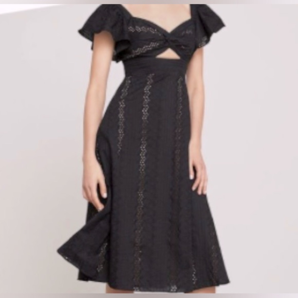NWOT MAX AZRIA Eyelet Flouncy Dress in Black Cotton with lining